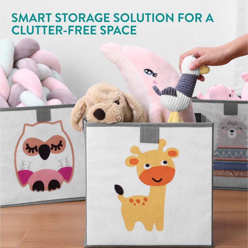 Navaris Kids Storage Cubes Set of 3 - Kids Cube Fabric Organizer Storage Bins - Foldable Cloth Cube for Childrens Bedroom Baby Nursery - Book Toy Bin Cubby Storage - Grey - Image 4