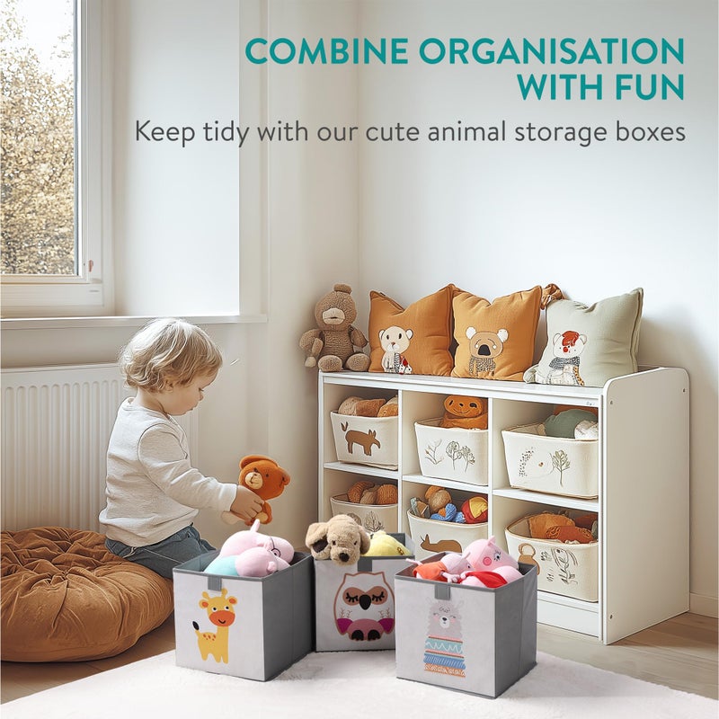 Navaris Kids Storage Cubes Set of 3 - Kids Cube Fabric Organizer Storage Bins - Foldable Cloth Cube for Childrens Bedroom Baby Nursery - Book Toy Bin Cubby Storage - Grey - Image 3