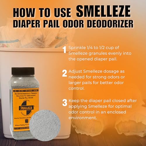 SMELLEZE Diaper Pail Deodorizer, Odor Eliminator for Diaper Pail, Baby Poop Deodorizer & Human Urine Odor Eliminator, Deodorizes Infant & Adult Diaper Pails - 2 lb. Granules - Image 5