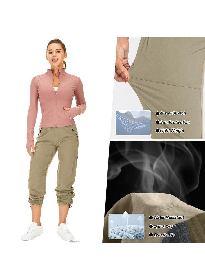 Toomett Women's Hiking Pants Quick Dry UPF 50 Travel Golf safari running lightweight Camping Work Cargo Pants Zipper Pockets,6608,Khaki,L  - Image 4