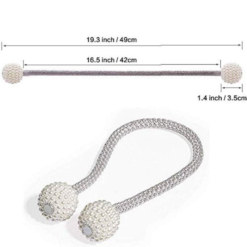 2 PCS Curtain Magnetic Tiebacks Fashion Home Drapes Window Curtain Tiebacks Strong Magnet Pearls Ball Strap Holdbacks Grey - Image 3