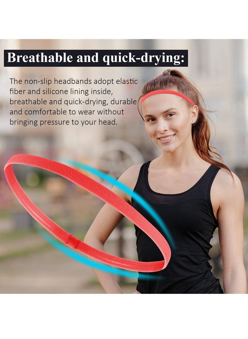 Loquat Sports Headbands Thick Non Slip Elastic Sports Headbands Elastic Anti slip Thin Skinny Bands with Silicone Lined Sweatband for Women and Men, Headband for Athletics Yoga Golf Running Soccer 4pcs - Image 2