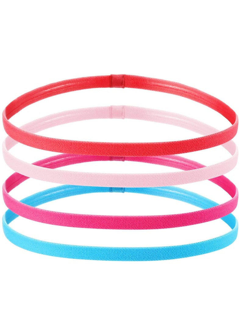Loquat Sports Headbands Thick Non Slip Elastic Sports Headbands Elastic Anti slip Thin Skinny Bands with Silicone Lined Sweatband for Women and Men, Headband for Athletics Yoga Golf Running Soccer 4pcs - Image 1