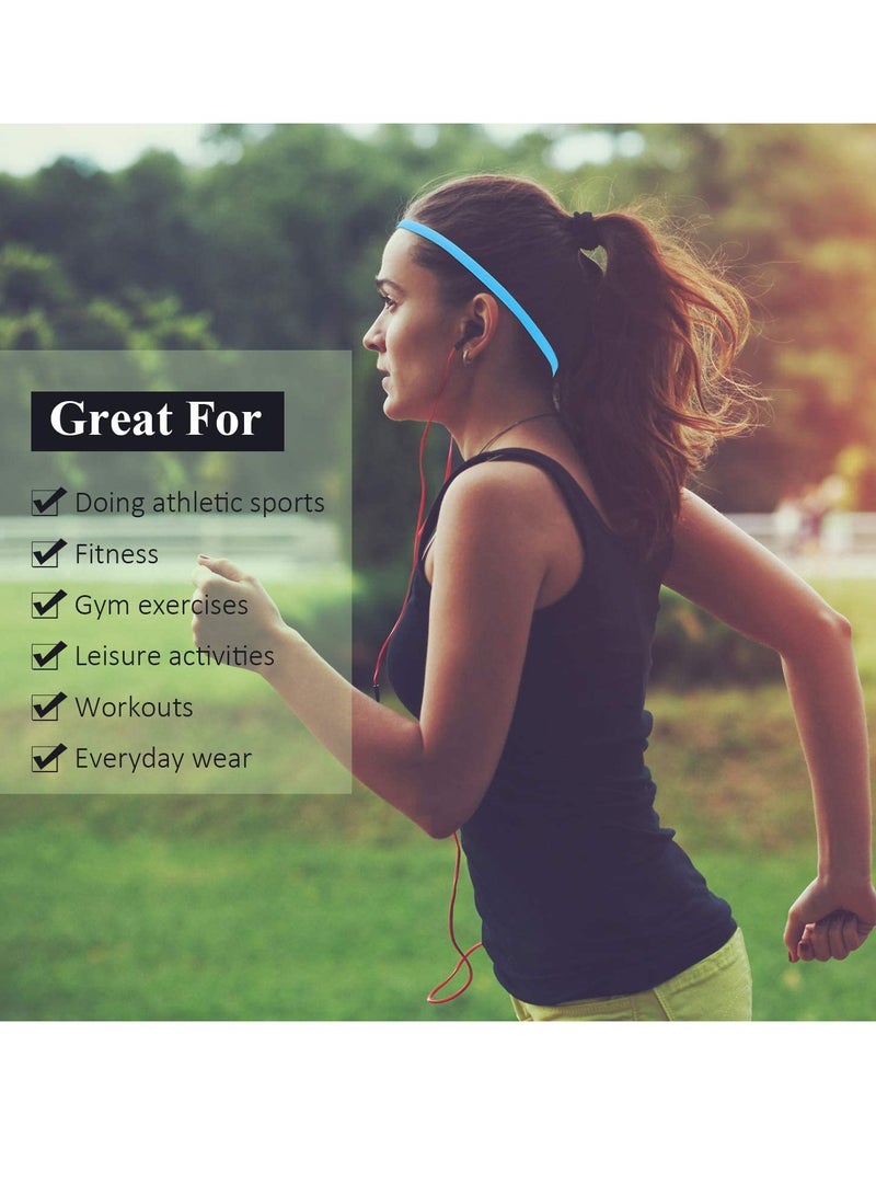 Loquat Sports Headbands Thick Non Slip Elastic Sports Headbands Elastic Anti slip Thin Skinny Bands with Silicone Lined Sweatband for Women and Men, Headband for Athletics Yoga Golf Running Soccer 4pcs - Image 4
