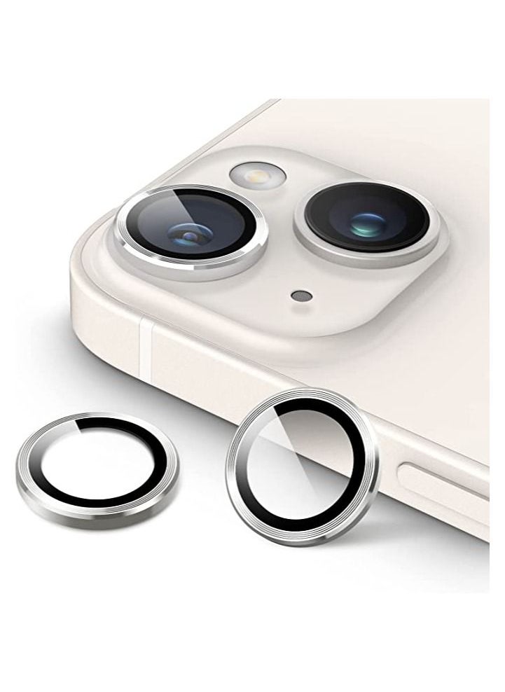 COBLUE Coblue Camera Lens Protector For Iphone 14 Plus, Premium Hd Tempered Glass Metal Ring Aluminum Alloy Lens Screen Cover Film Multiple Color (Silver)  - Image 1