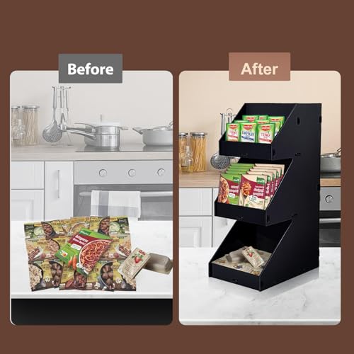 diatomiteco Sauce Packet Organizer, For Organizing Ketchup Packet, Condiment Packets, Sugar Packets, Hot Sauce Pack, 3-Tier Design with Straw Holder, Condiment Organizer for Restaurant, Cafe, Home, Black Acrylic - Image 4