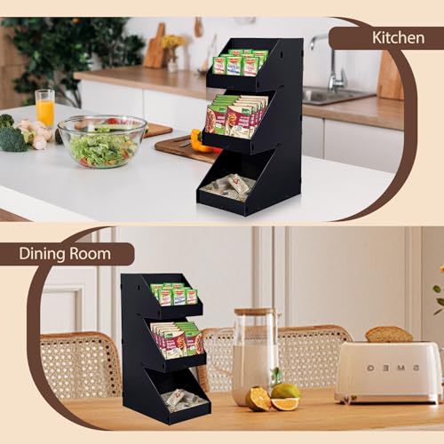 diatomiteco Sauce Packet Organizer, For Organizing Ketchup Packet, Condiment Packets, Sugar Packets, Hot Sauce Pack, 3-Tier Design with Straw Holder, Condiment Organizer for Restaurant, Cafe, Home, Black Acrylic - Image 5