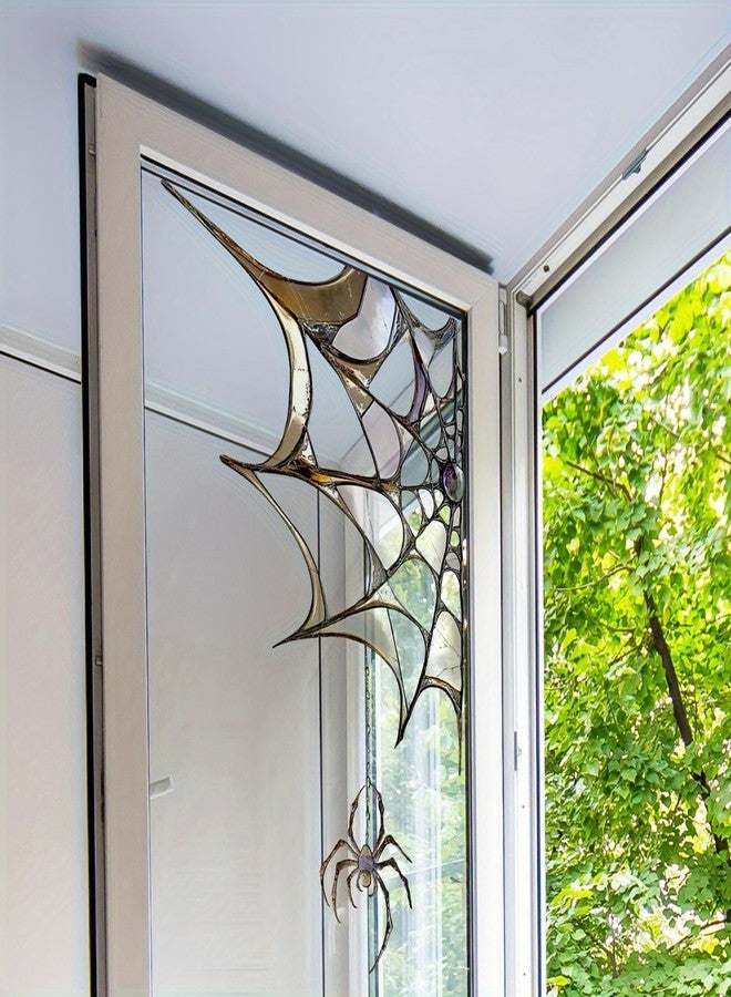 ورقة واحدة من ملصقات نوافذ شبكة العنكبوت للهالوين، ملصقات نوافذ مخيفة على شكل عنكبوت أسود، ملصقات نوافذ كبيرة على شكل شبكة عنكبوت، ملصقات هالوين مزدوجة الجوانب للمنزل والمدرسة والحفلات، لوازم تزيين الهالوين - Image 1