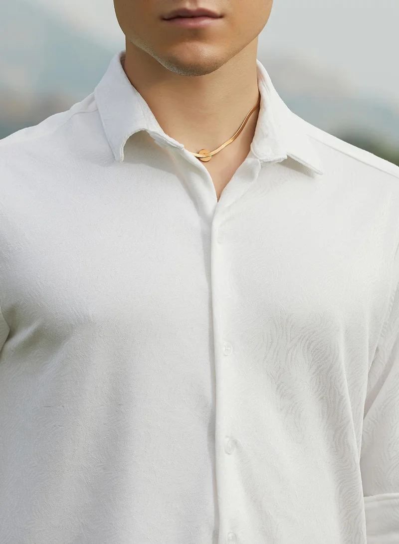 Campus Sutra Men's Chalk White Crimp-Tactile Shirt