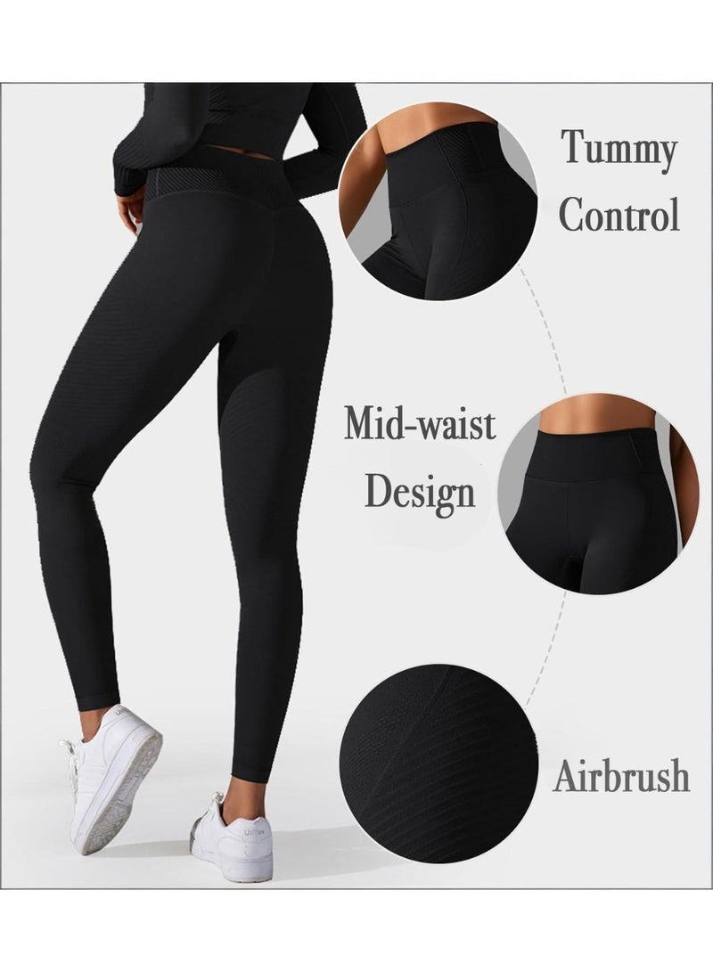 فوريول بنطلون ضيق عالي الخصر، يرفع الأرداف، بنطلون يوغا ناعم ومُشكّل، بنطلون رياضي نسائي ضيق - أسود - Image 1