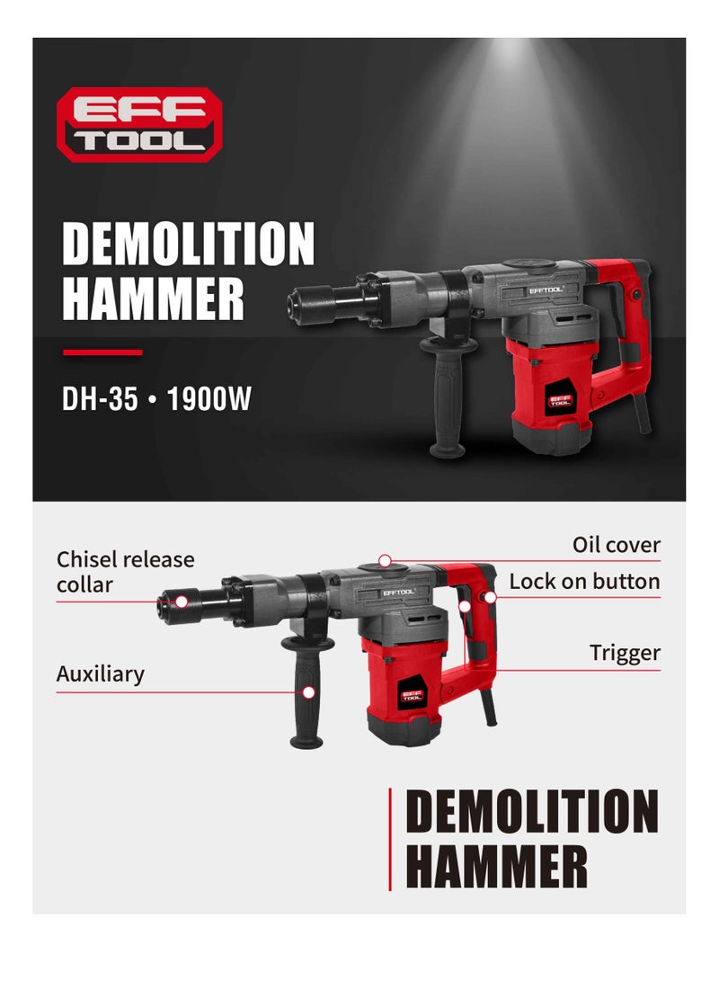 EFFTOOL 1450W  Electric Hammer Breaker With 3800rpm 30mm Chuck Dia 2 Function for Efficient Crushing and Drilling in Concrete Strong Walls and More - Image 3