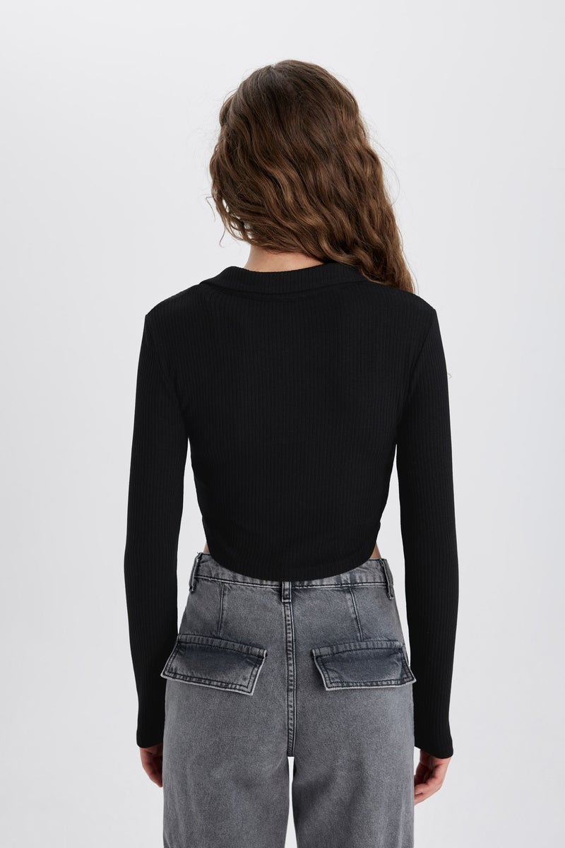 DeFacto Woman Slim Fit Polo Collar Camisole Cardigan - Image 5