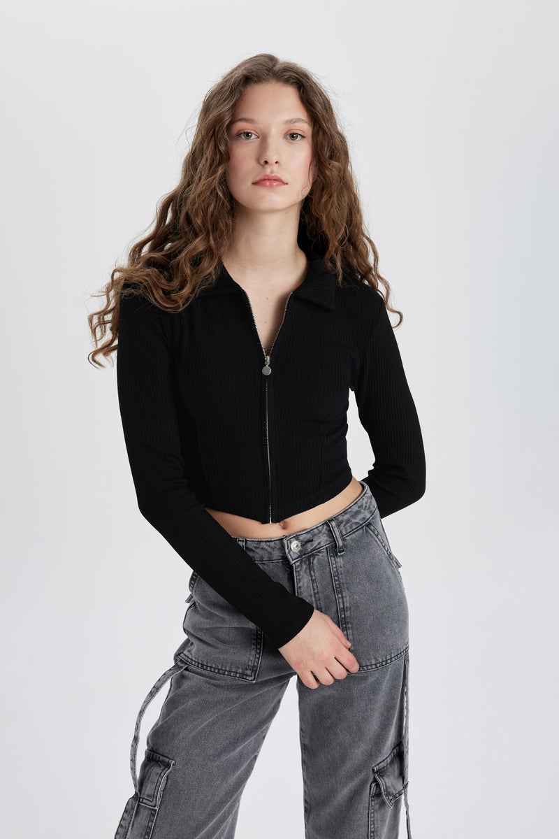 DeFacto Woman Slim Fit Polo Collar Camisole Cardigan - Image 2