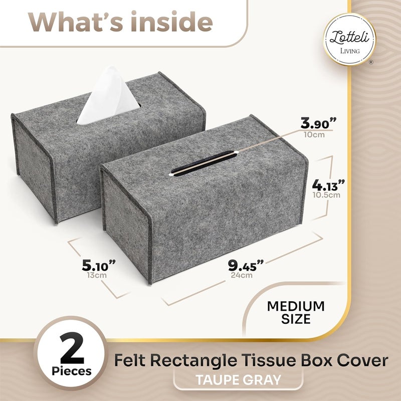 LOTTELI KITCHEN 2 Pack Decorative Tissue Box Holder - Modern Felt Tissue Box Cover - Rectangle - Medium Size - Taupe - Image 2