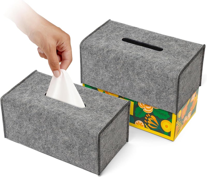 LOTTELI KITCHEN 2 Pack Decorative Tissue Box Holder - Modern Felt Tissue Box Cover - Rectangle - Medium Size - Taupe - Image 1