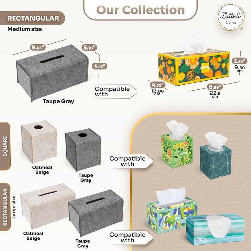 LOTTELI KITCHEN 2 Pack Decorative Tissue Box Holder - Modern Felt Tissue Box Cover - Rectangle - Medium Size - Taupe - Image 5