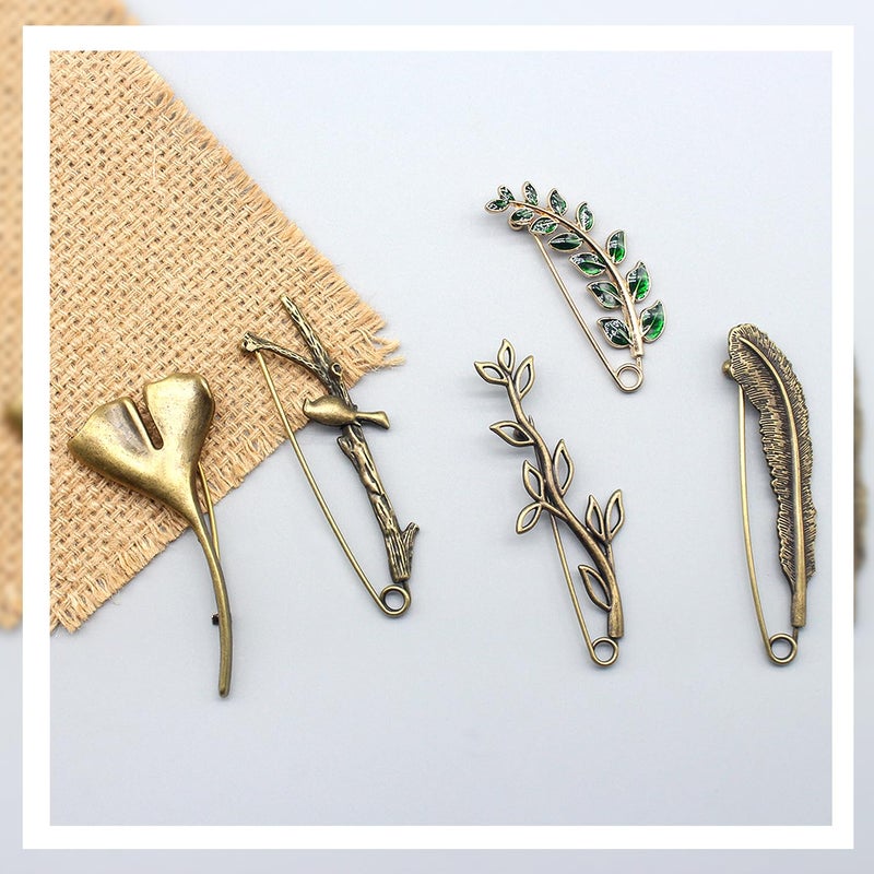 Benvo 5 Pcs Decorative Pins Safety Pins Steel Lock Pins Vintage Alloy Brooches Large Bronze Pins for Dressing Up Shawls Wraps Skirts Scarf Blankets Hats Capes - Image 4