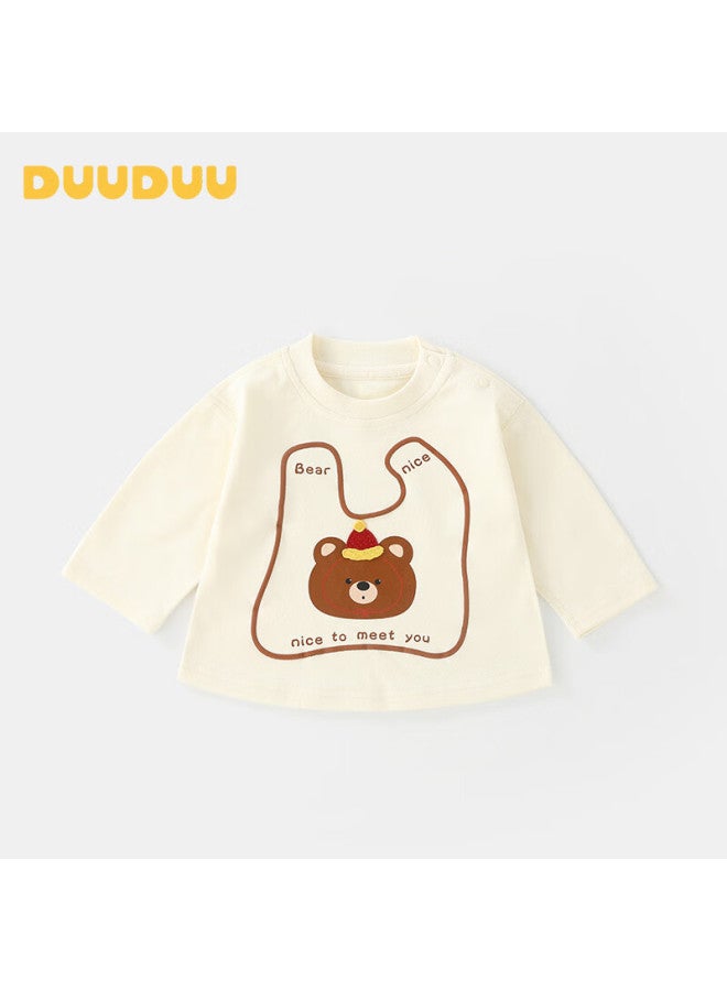 Duuduu Kids Long Sleeve T-shirt Baby Cartoon Base Shirt Infant Round Neck Top Apricot 90 - Image 1