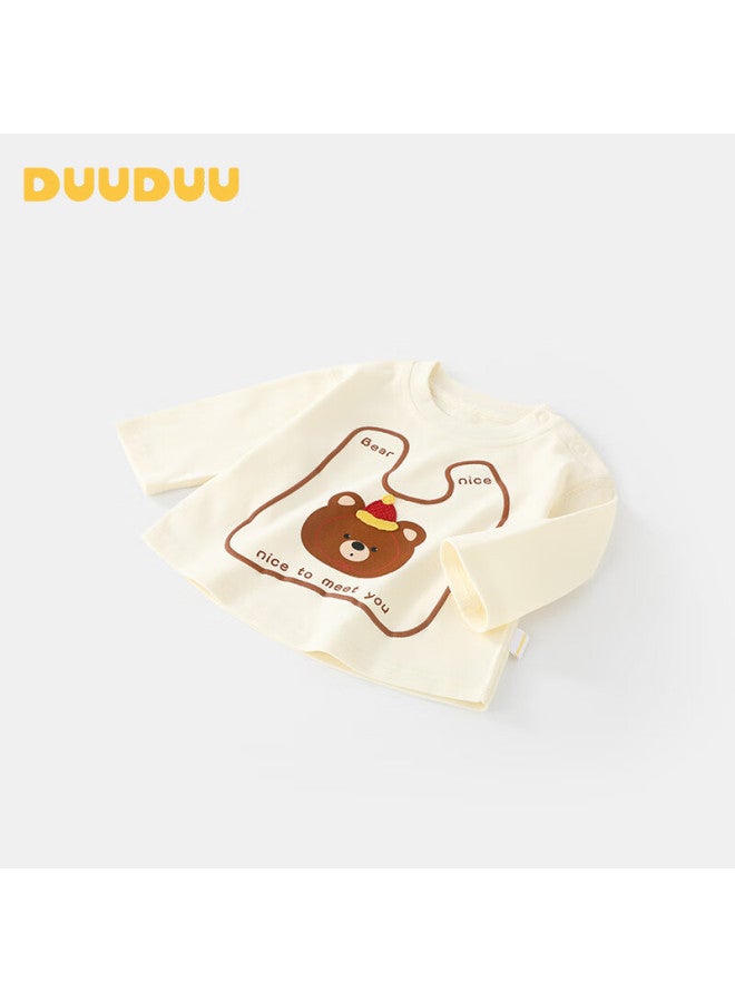 Duuduu Kids Long Sleeve T-shirt Baby Cartoon Base Shirt Infant Round Neck Top Apricot 90 - Image 2