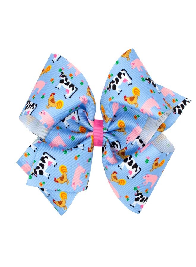 Wee Ones Girls' Grosgrain Farm-themed Print Hair Bow, Handmade, King, Multicolor - Image 1