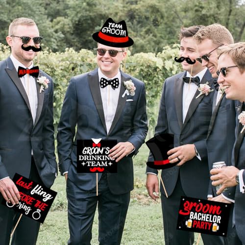 Zyozique 24 Pcs Bachelor Party Photo Booth Props for Groom | Team Groom, Groom Squad, Beer Party Props | Wedding & Bachelor Party Decoration Kit (Black & Red Theme) - Image 4