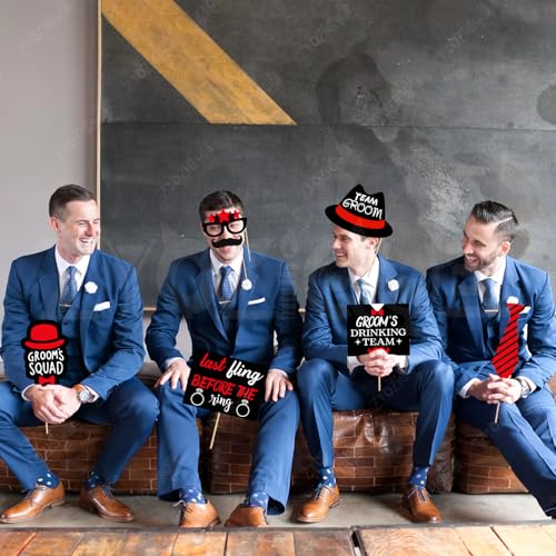 Zyozique 24 Pcs Bachelor Party Photo Booth Props for Groom | Team Groom, Groom Squad, Beer Party Props | Wedding & Bachelor Party Decoration Kit (Black & Red Theme) - Image 5
