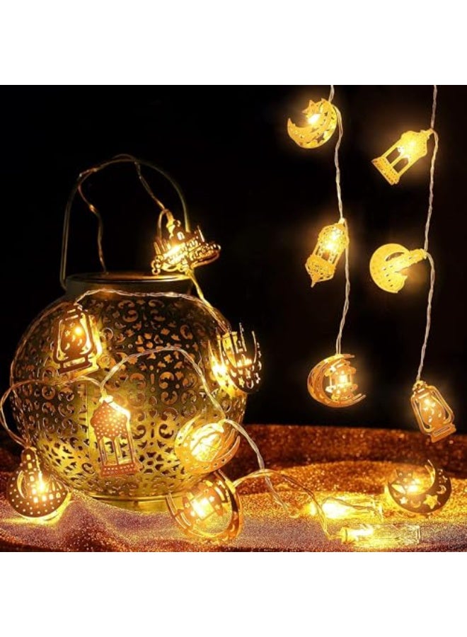 Generic 1.7M 10 LED Moon Star Kerosene Lantern String Lights, Battery Operated Warm White Fairy Lights for Ramadan, Eid, Home Outdoor Festival Decorations, Party Hanging Decor - Image 3
