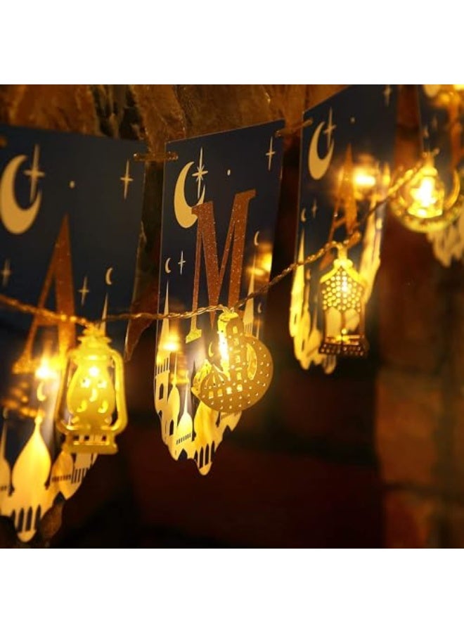 Generic 1.7M 10 LED Moon Star Kerosene Lantern String Lights, Battery Operated Warm White Fairy Lights for Ramadan, Eid, Home Outdoor Festival Decorations, Party Hanging Decor - Image 5