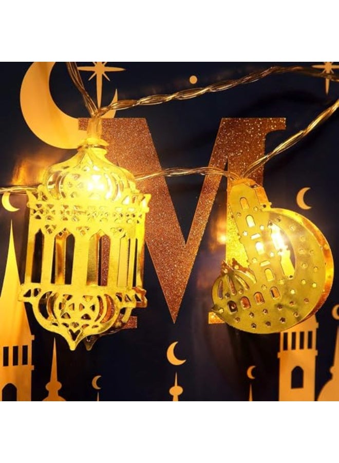 Generic 1.7M 10 LED Moon Star Kerosene Lantern String Lights, Battery Operated Warm White Fairy Lights for Ramadan, Eid, Home Outdoor Festival Decorations, Party Hanging Decor - Image 4