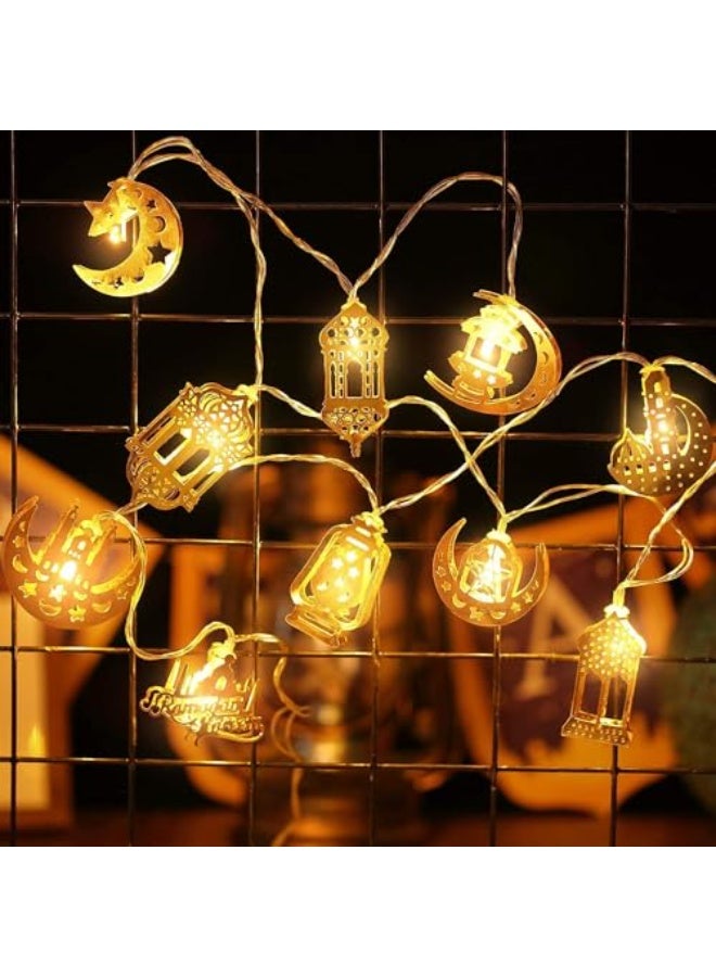 Generic 1.7M 10 LED Moon Star Kerosene Lantern String Lights, Battery Operated Warm White Fairy Lights for Ramadan, Eid, Home Outdoor Festival Decorations, Party Hanging Decor - Image 1