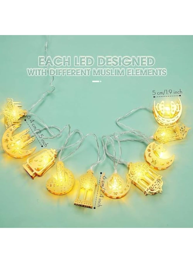 Generic 1.7M 10 LED Moon Star Kerosene Lantern String Lights, Battery Operated Warm White Fairy Lights for Ramadan, Eid, Home Outdoor Festival Decorations, Party Hanging Decor - Image 2
