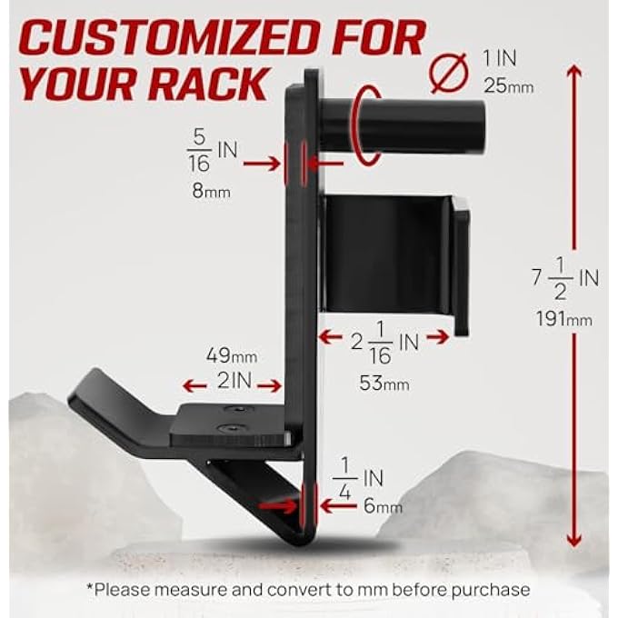 rayihni J-Hooks Barbell Holder For Power Rack - J Hook Weight Rack/Fitness Racks J Hook - Fit 2X2 Inch Square Tube (Pair) - Image 3