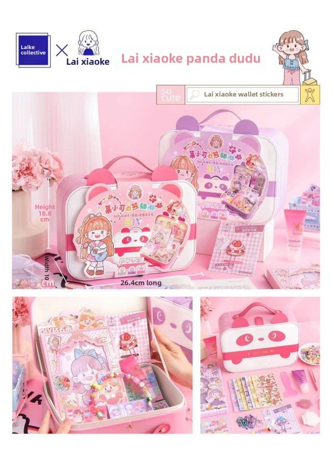 Leico Premium Upgrade Goo Card Suitcase Gift Box Hand Account Sticker Fire Paint DIY Cream Glue Decoration Treasure Box-Color:Lai Xiaoke Panda Dudu Sticker Set Pink And Purple Random Delivery  - Image 1