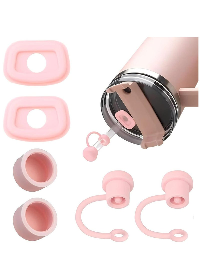 ZIMNEST - 6pcs Silicone Spill Stopper Set,Compatible with Stanley Cup1.0&2.0 40oz/ 30oz,Tumbler Accessories,Including Straw Cover Cap,Square Spill Stopper and Round Leak Stopper (Pink（6pcs）) - Image 1