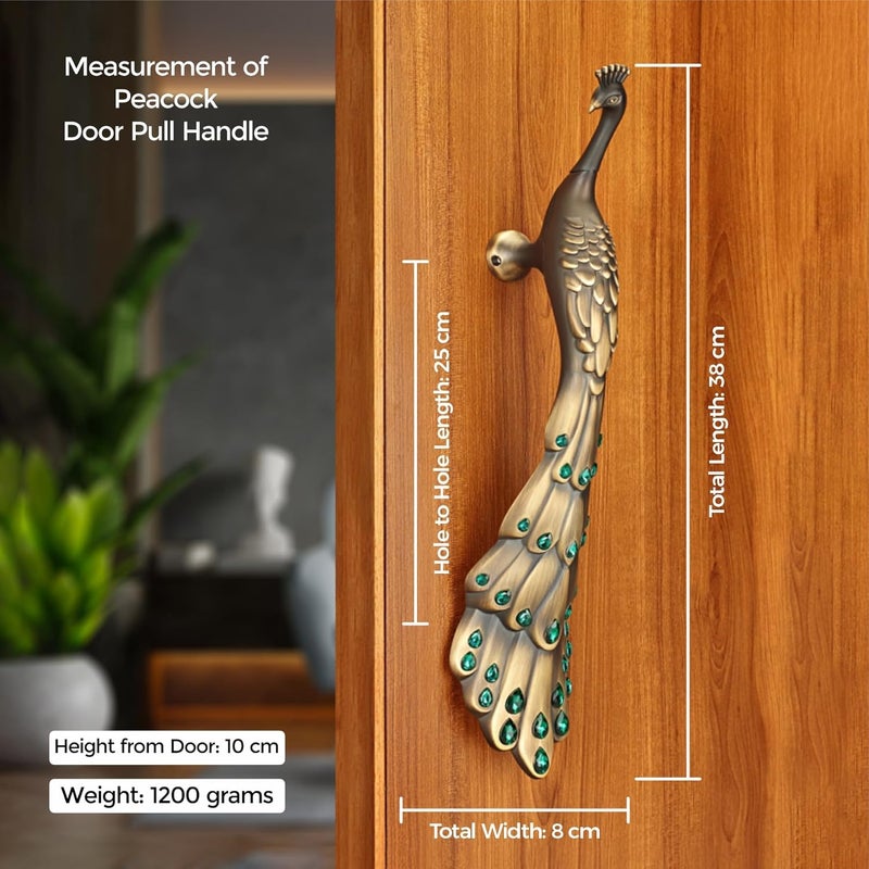 LAPO Peacock Door Handles for Main Door Wooden Glass Door PullPush Handle for All Door of Home Office HotelsHole to Hole Size 250 mmLeft Side Antique Finish 3 Years Warranty - Image 2