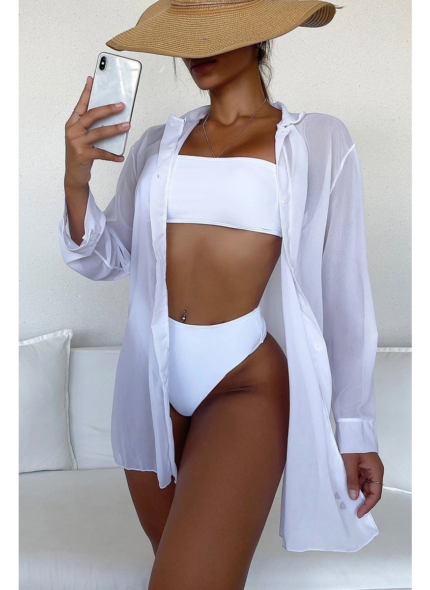 Angelsin Chiffon Shirt Beach Dress Pareo Kimono Kaftan  - Image 1
