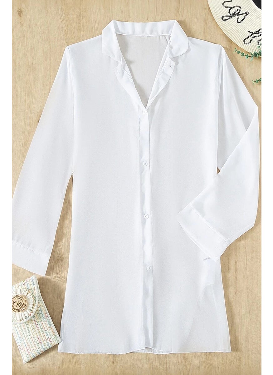 Angelsin Chiffon Shirt Beach Dress Pareo Kimono Kaftan  - Image 3