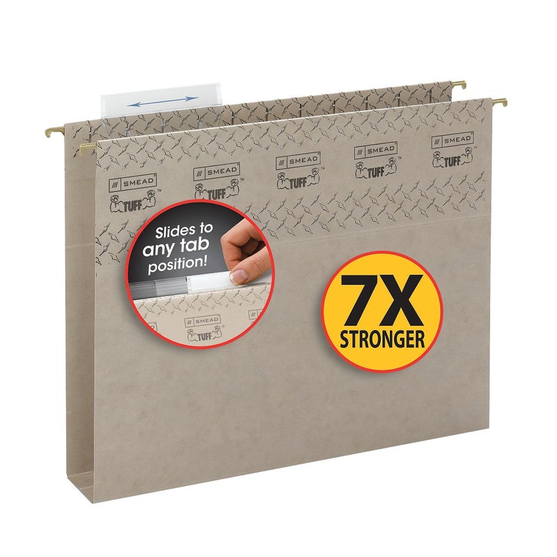 Smead TUFF Extra Capacity Box Bottom Hanging Folder, 2" Expansion, 1/3-Cut Easy Slide Tab, Letter Size, Steel Gray, 18 Per Box (64240) - Image 3