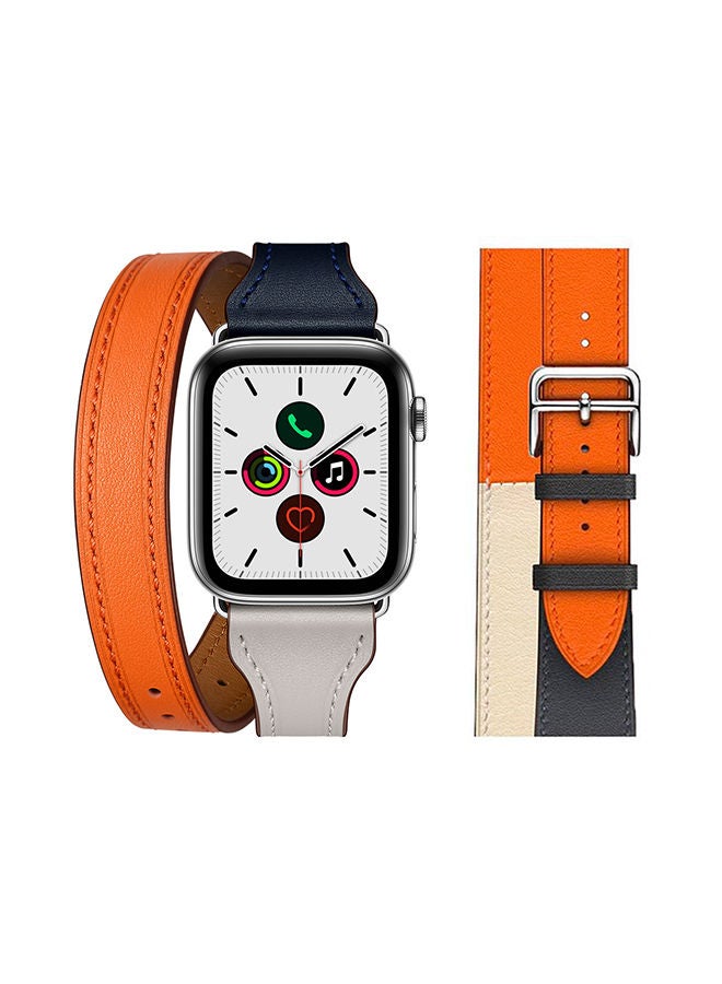 سوار بديل من الجلد الأصلي مزدوج اللفات لساعة أبل 5/4/3/2/1 نيلي كراي - Image 2