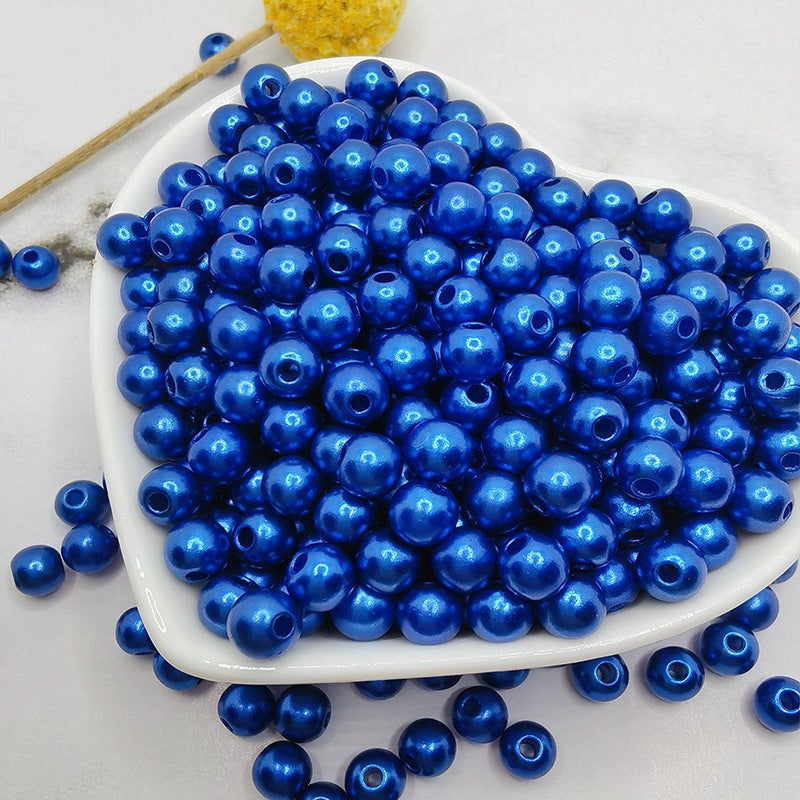 ABS Hole Mixed Color Faux Pearl Beads Handmade Beaded DIY Material Shoes Clothing Hats Bracelet Accessories Holes-Royal Blue
