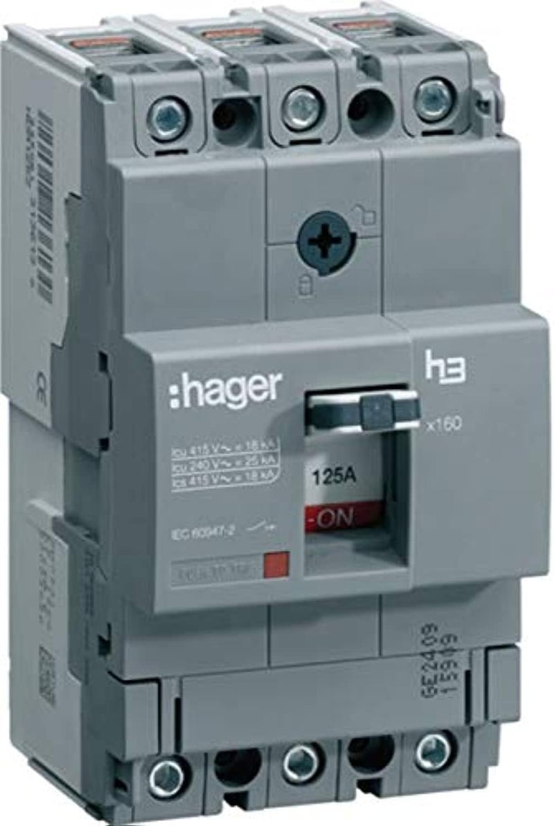 Hager MCCB 3P 125A 25KA (HHA125Z) – Moulded Case Circuit Breaker, Made in EU