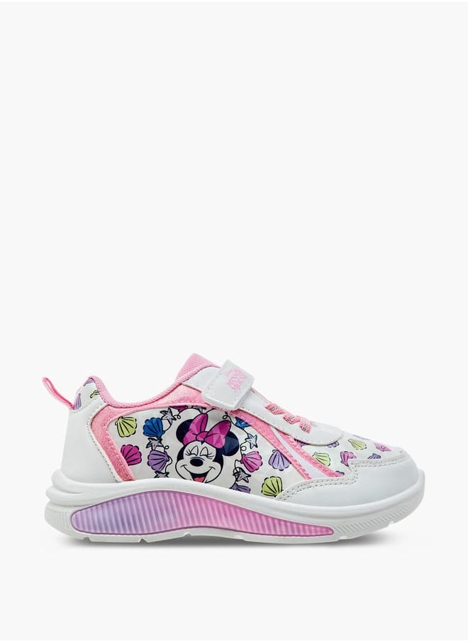 Disney Girls Minnie Mouse Print Light-Up Sneakers with Hook and Loop Closure  - Image 3