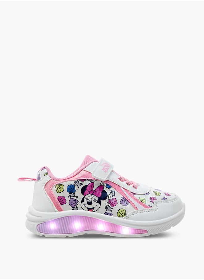 Disney - Girls Minnie Mouse Print Light-Up Sneakers with Hook and Loop Closure - Image 1