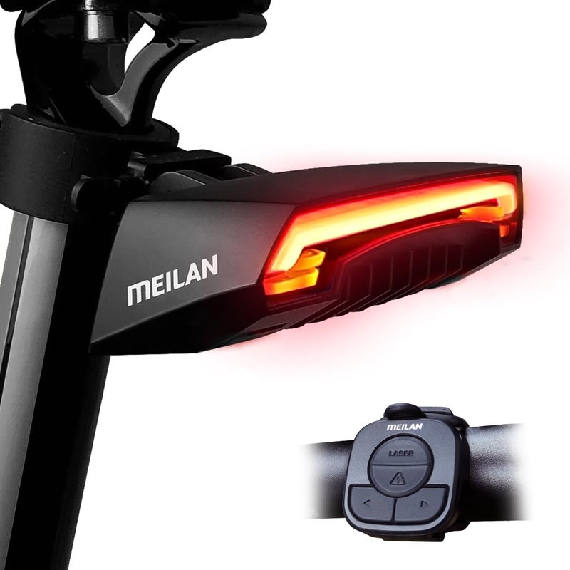 Meilan مصباح خلفي ذكي MEILAN X5 للدراجات، إشارات دوران، مصباح دراجة قابل لإعادة الشحن عبر USB مع جهاز تحكم عن بُعد، مصباح تحذير لسلامة ركوب الدراجات - Image 1