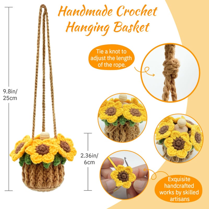 SGIBYN Crochet Car Air Freshener, 15ml Empty Refillable Oil Diffuser Bottle with Hanging Crochet Sunflower for Car Rearview Mirror Decor Air Freshener Diffuser for Home, and Office Decor(Sunflower) - Image 3