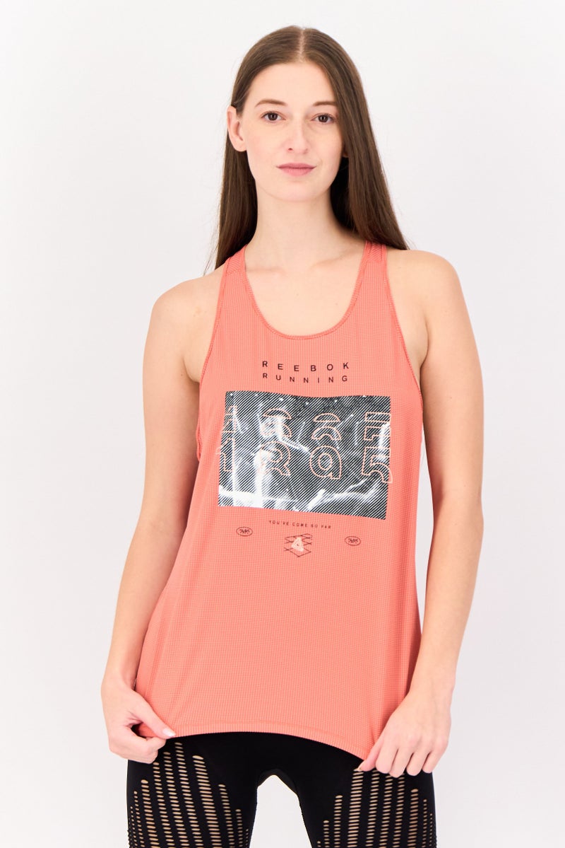 Reebok تي شيرت رياضي نسائي بلا أكمام للجري، بني - Image 1