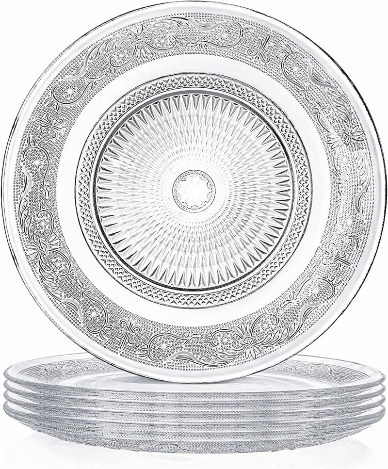 Aktnil 7 inch Set of 6 Glass Plate Breakfast Plate Dessert Plate Dinner Plate Serving Plate Flat Nostalgia Placemat Pizza Plate Pasta Plate Fruit Plate Salad Plate Cake Clear - Image 1