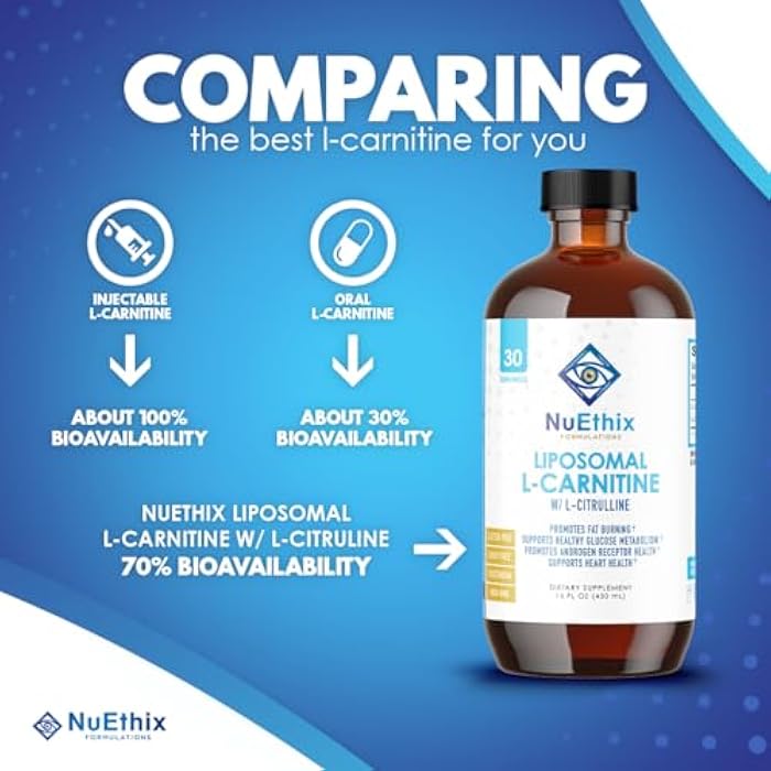 NuEthix Formulations Lipsomal L-Carnitine Supplement 600mg with L-Citrulline 1000mg for Healthy Weight Management, Fat Metabolism, Energy Production and Increased Blood Flow, for Men & Women - Image 5