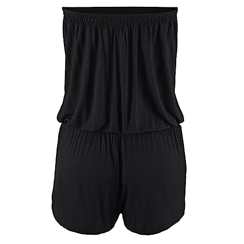 Sumtory Women's Casual Tube Tops Drawstring Short Jumpsuit Rompers with Pockets Black S - Image 3