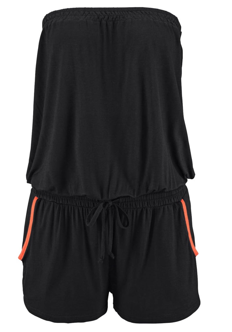Sumtory Women's Casual Tube Tops Drawstring Short Jumpsuit Rompers with Pockets Black S - Image 2